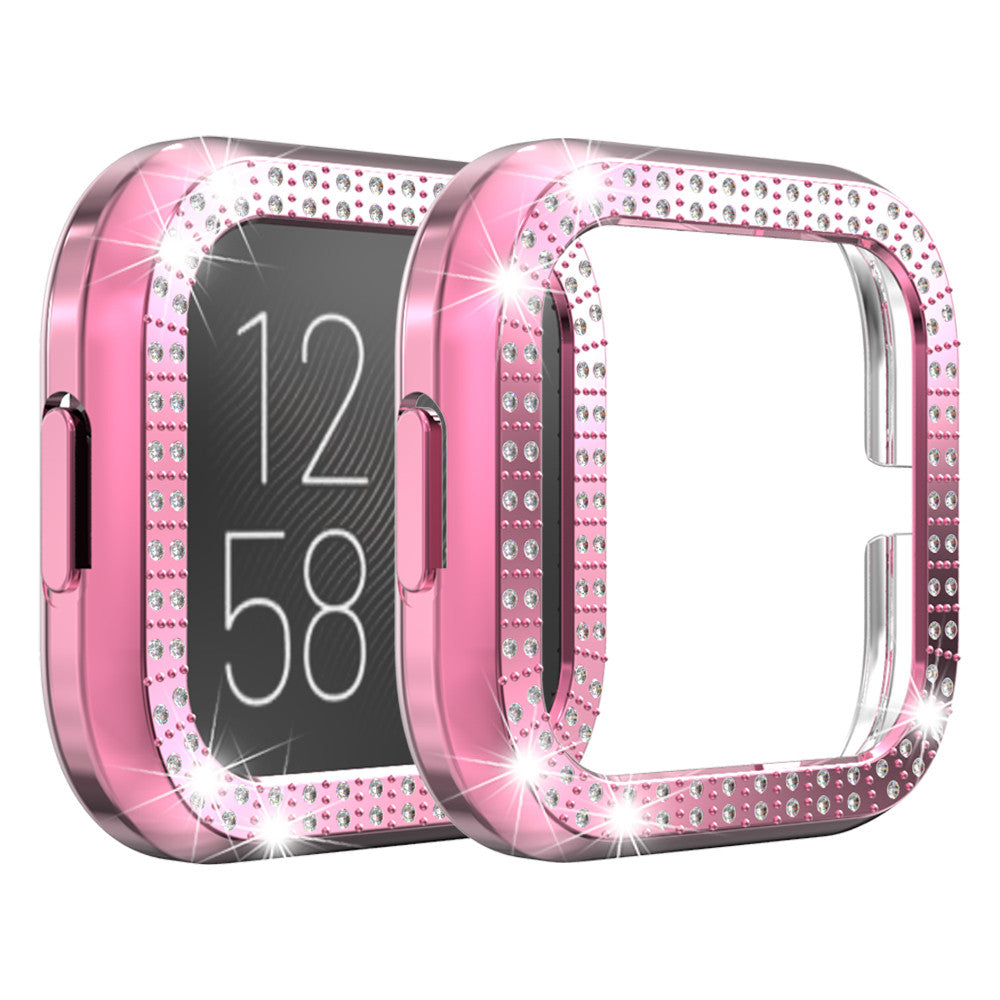 Hard PC Double Diamond Frame Protective Case For Fitbit Versa 2 - Pink