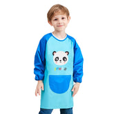 Cartoon Panda Waterproof Long Sleeved Art Apron For Painting-Light Blue