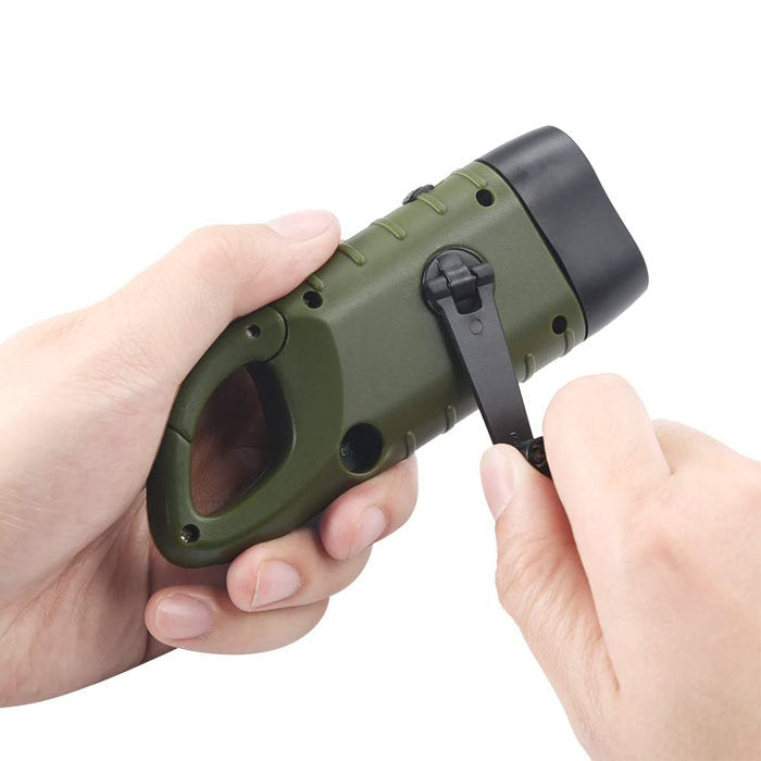 2 Pcs Hand Crank Solar Powered Flashlight Emergency Rechargeable LED Flashlight-Green