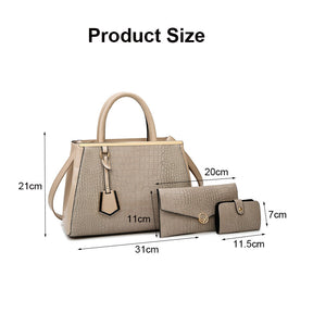 3Pcs Women Tote Bags Large Capacity Crack Design Fashion Purse-Khaki