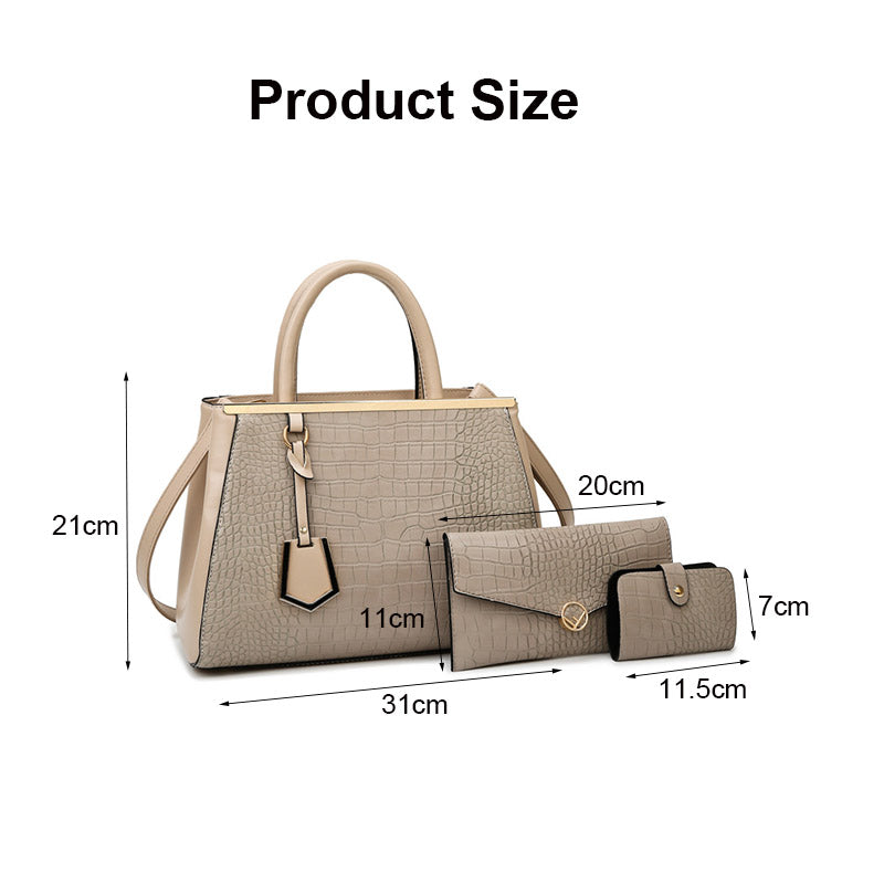 3Pcs Women Tote Bags Large Capacity Crack Design Fashion Purse-Khaki