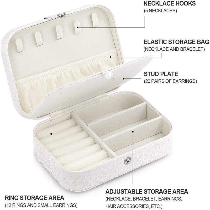 Small Jewelry Box Necklace Ring Double Layer Storage Bag Travel Organizer -Black