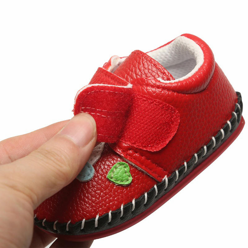 Baby Girls Pu Leather Walking Sneakers Toddler Rubber Cartoon Shoes-Red