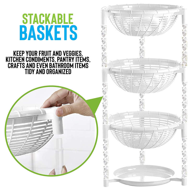 Stacking Fruit Basket Plastic for Kitchen Bathroom Organization-4 Tiers