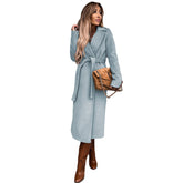 Womens Trench Coats Lapel with Tie Belt Fashion Winter Long Outwear-Sky Blue