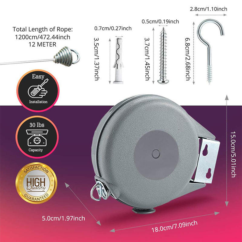 Retractable Clothesline Portable Heavy Duty Indoor and Outdoor Single Clothes Drying Rack