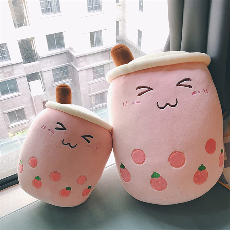 Plush Pillow Stuffed Toy Soft Lifelike Bubble Pearl Milk Tea Hugging Pillow-Pink Happy Eyes