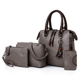 4pcs Women Fashion Handbags Purse Vintage Shoulder Bag-Grey