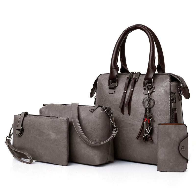 4pcs Women Fashion Handbags Purse Vintage Shoulder Bag-Grey