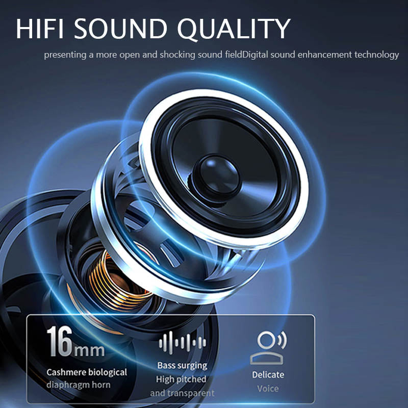 Bluetooth 5.3 Headphones HiFi Stereo Noise with Earhooks Wireless Earbuds-Black