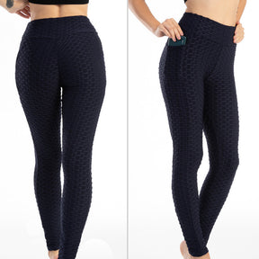Womens Leggings Ruched Butt Lifting Stretchy Tights with Pockets-Navy Blue