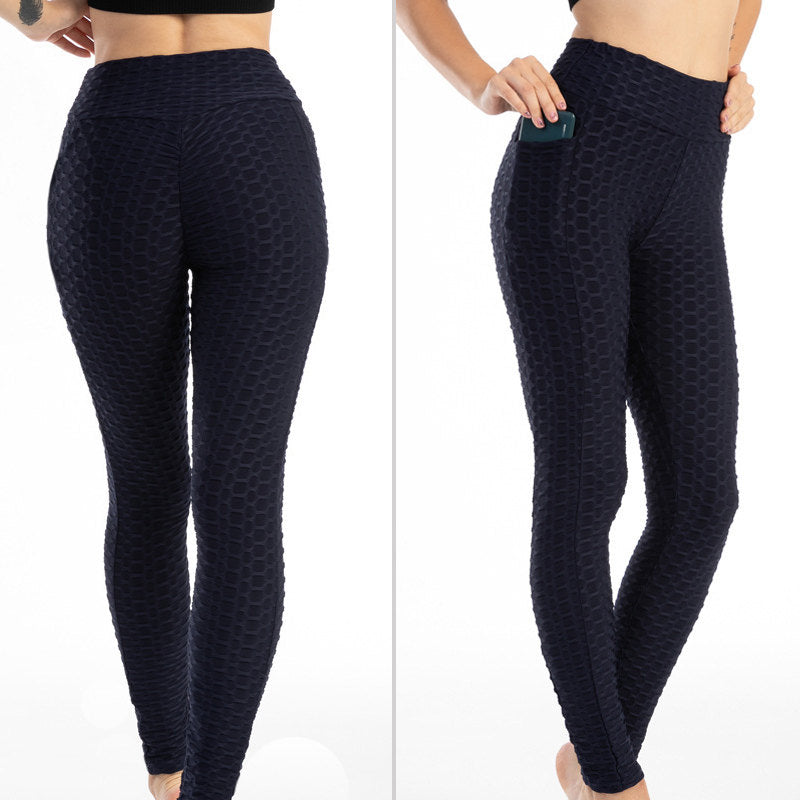 Womens Leggings Ruched Butt Lifting Stretchy Tights with Pockets-Navy Blue