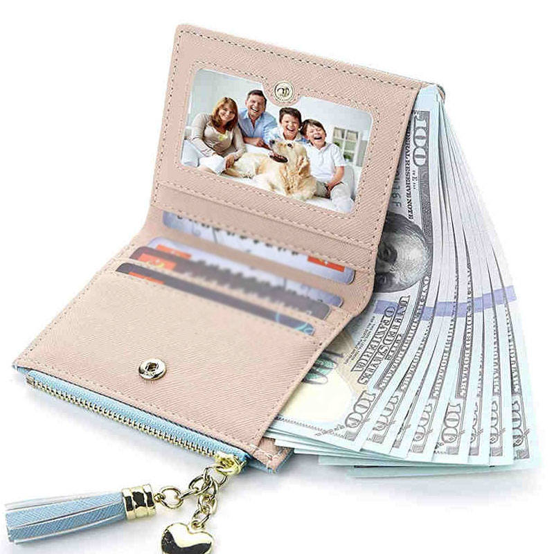 Women Small Wallet RFID Bifold Compact Wallet-Blue