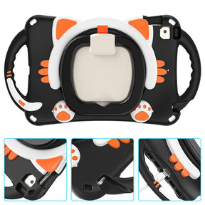 CatB Silicone Case For iPad Mini 5 4 3 2 1 Shockproof Shoulder Strap Handle Stand-Black Orange