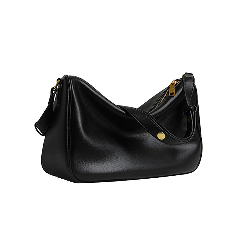 Womens Shoulder Bag Soft Leather with Adjustable Shoulder Strap-Black