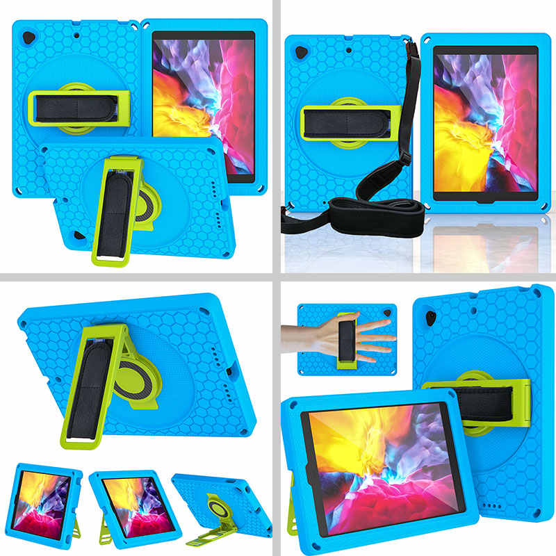 iPad Case With Handle Stand Shoulder Strap for iPad7/iPad8/iPad9 10.2/iPad10.5-BlueGreen