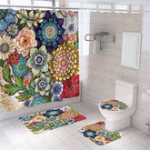 4 Pcs Shower Curtain Set Bath Mat U Shape and Toilet Lid Cover Mat with 12 Hooks-A3