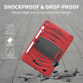 Shock Wave Kickstand Case Anti-Fall Protection With Pencil Holder+Cap For New iPad 7 10.2inch(2019)-Red