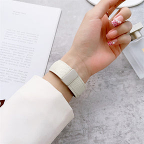 Litchi Grained Leather Band with Magnetic Buckle for Apple Watch-White