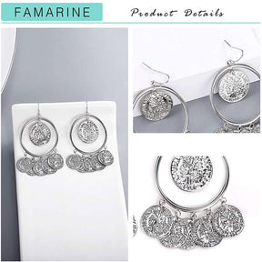 Vintage Tribal Chandelier Portrait Coins Hoop Drop Earrings for Women