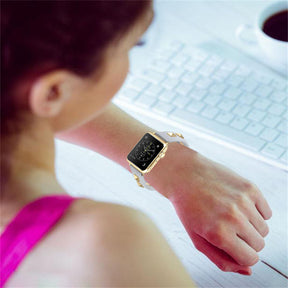 Stylish RoseGold Rivets Leather Replacement Band for iWatch Series 6/5/4/3/2/1/SE-DarkBlue