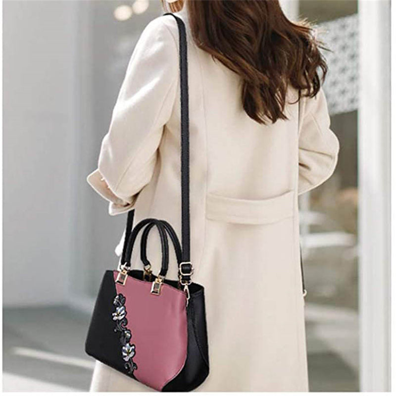 Embroidered Women Top Handle Satchel Fashion Shoulder Bags-Pink