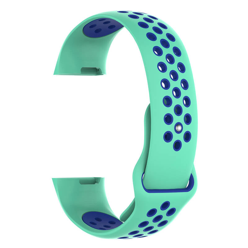 Double Color Porous Breathable Watch Band Silicone Wristband For Fitbit Charge 3 Sport Smartwatch -Teal Blue