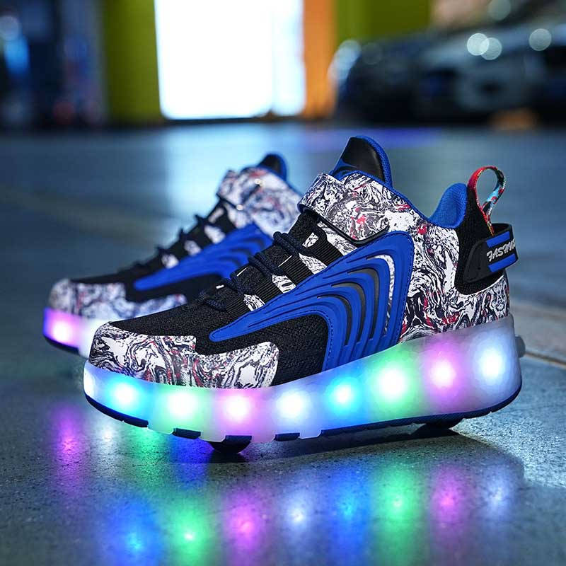Kids LED Roller Skates Fashion Sneakers with Double Wheel-8088-Blue