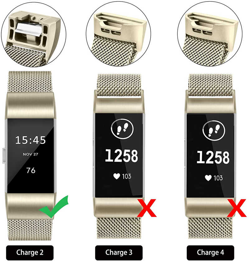 Stainless Steel Magnetic Strap For Fitbit Charge 2 Replacement Bracelets Milanese-Champagne