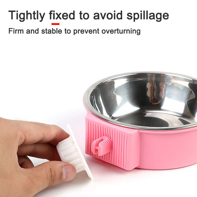 Removable Stainless Steel Hanging Pet Bowl for Cats Dogs-Pink