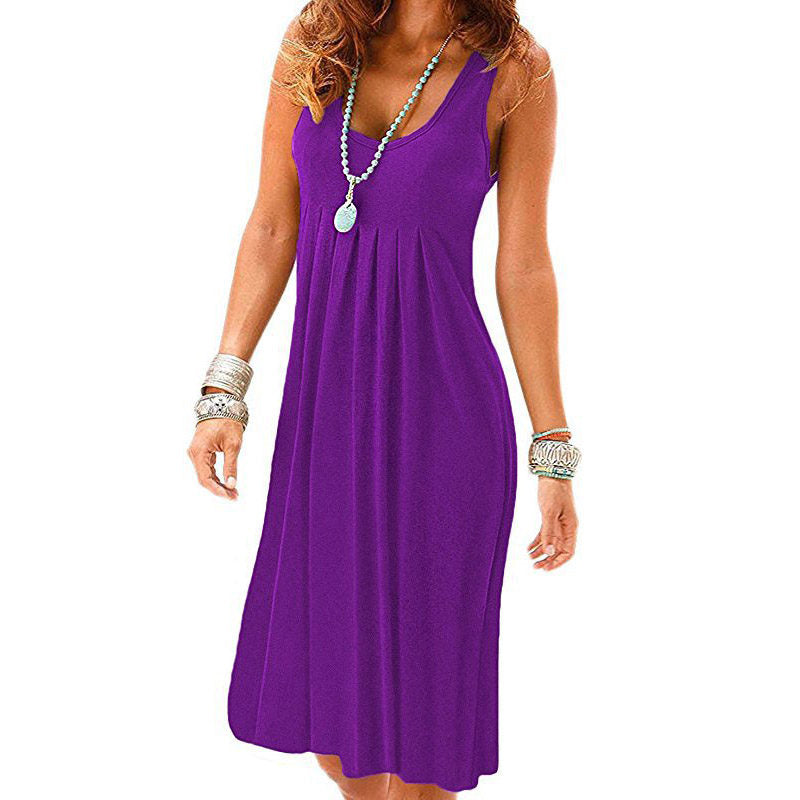 Summer Beach Tank Dresses Sleeveless Tunic Long Dress-Purple