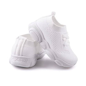 Baby First Walking Shoes Toddler Boys Girls Cotton Mesh Breathable Sneakers-White