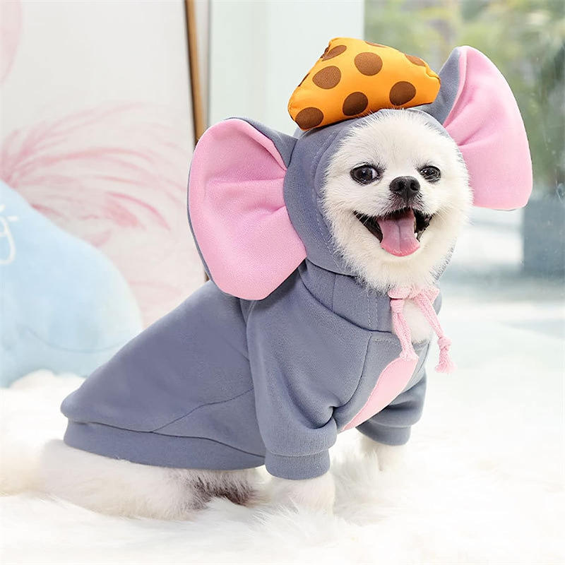 Dogs Hoodie Sweatshirt Big Ear Mouse Warm Coat for Small Medium Dog-Grey