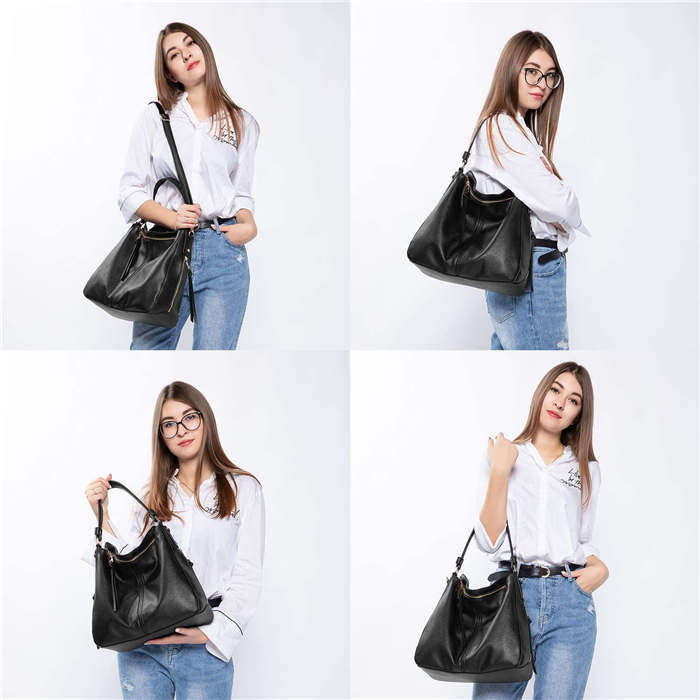 Handbags for Women Large Designer Ladies Hobo bag Bucket Purse Faux Leather-Black