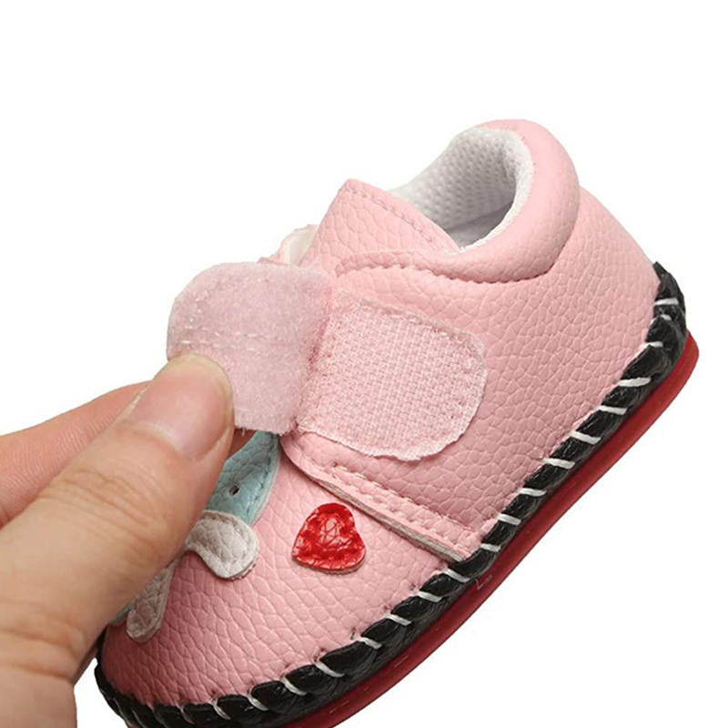 Baby Girls Pu Leather Walking Sneakers Toddler Rubber Cartoon Shoes-Pink