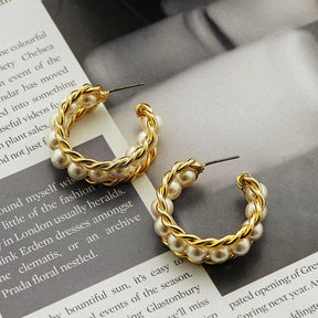 Small Pearl Hoop Earrings Twist Stud For Women Teen Girls