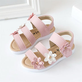 Girls Fashion Flower Sandals Flat Open Toe Shoes for Summer-Pink