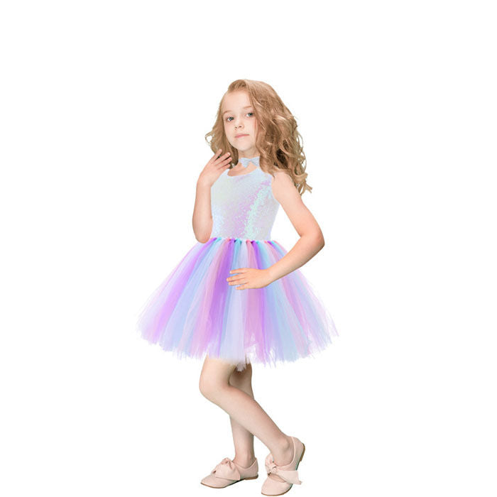 Girl Sequin Dress Handmade Toddler Unicorn Dress for Party Special Occasion with Bow Tie