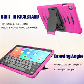 Shock Wave Kickstand Case Heavy Duty Rugged Anti-Fall Protection For Samsung Tab S5E 10.5 T720/T725(2019)-Rose Red