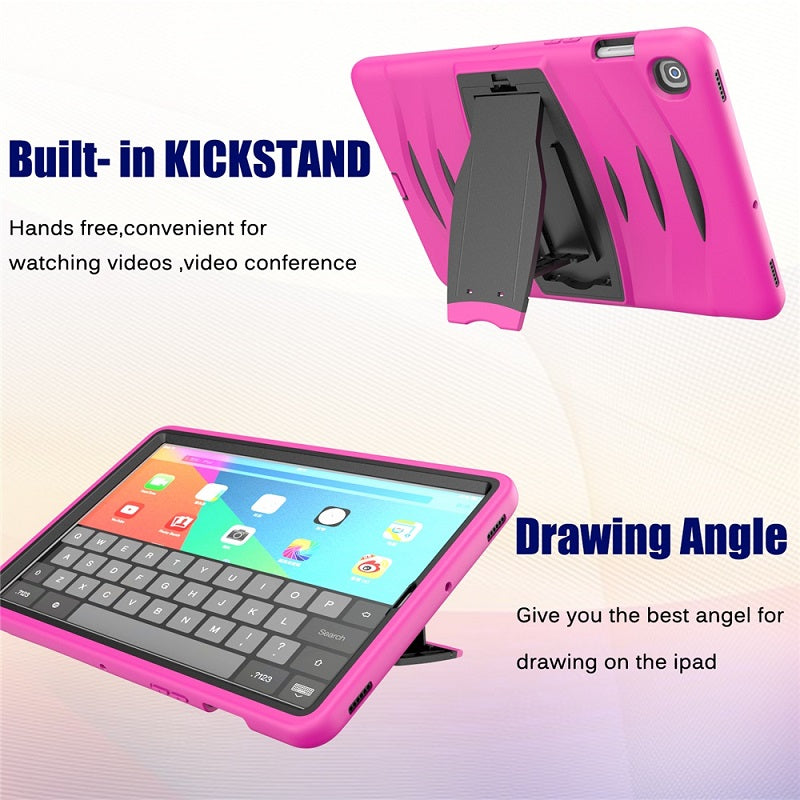 Shock Wave Kickstand Case Heavy Duty Rugged Anti-Fall Protection For Samsung Tab S5E 10.5 T720/T725(2019)-Rose Red