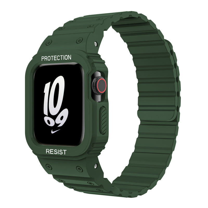 Magnetic Watch Band with Bumper Case Shockproof for Apple Watch-Green