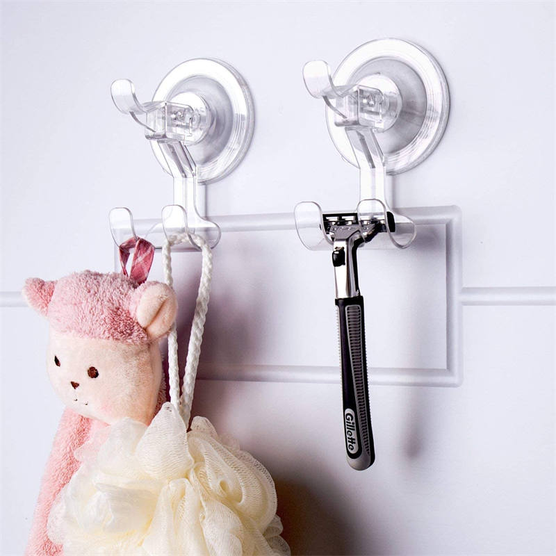Bathroom Clear Suction Hooks Reusable Vacuum Suction Cup Hook Razor Holder Multi-Use for Home Two-Hooks