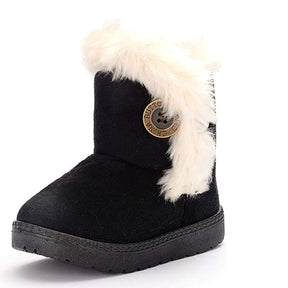 Girl's Boy's Cute Flat Shoes Button Winter Warm Snow Boots-Black