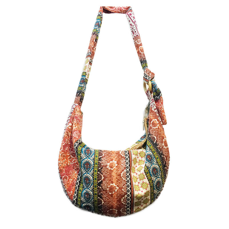 Womens Sling Crossbody Bag Ethnic Print Shoulder Bag with Adjustable Strap-A