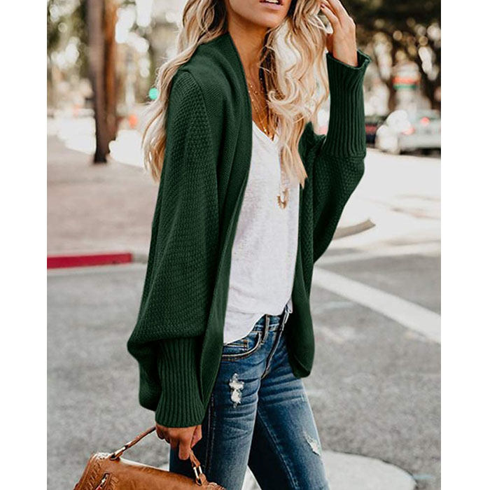 Women's Batwing Knitted Oversized Slouchy Solid Cardigan Sweater Knit Outwear-Green