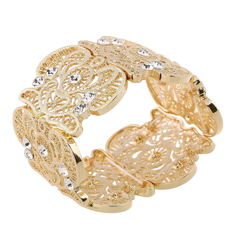 Womens Vintage Filigree Cuff Bangle Bracelet-Gold