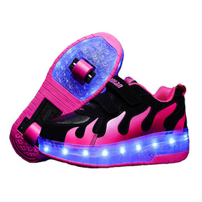 Roller Shoes Chargeable for Girls Boys Kids LED Sneakers-BlackPink