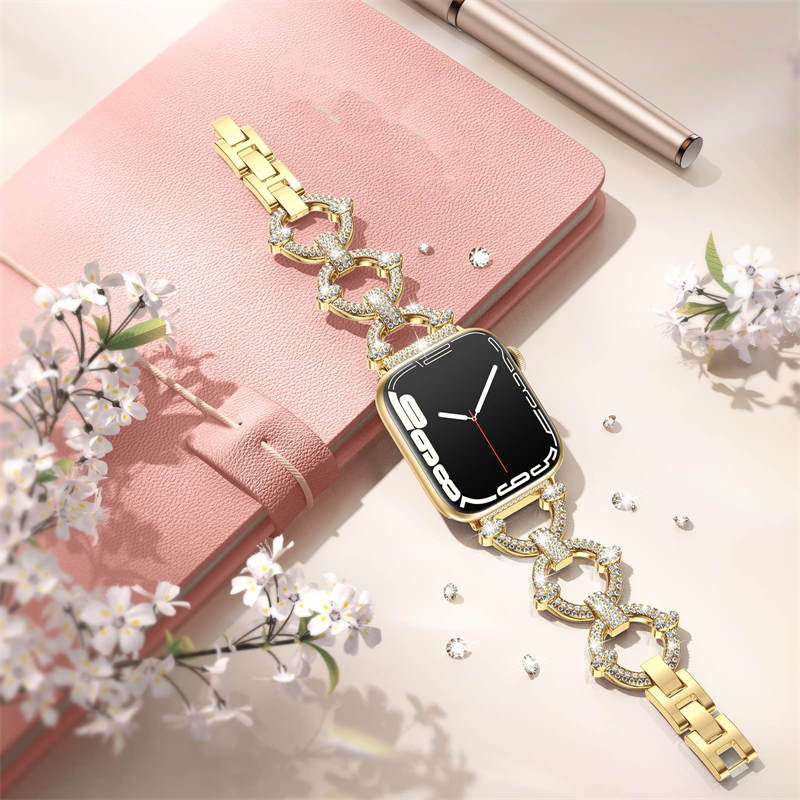Bling Strap Full Diamonds Metal Jewelry Band for Apple Watch-Gold