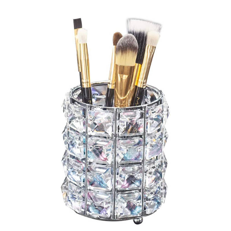 Makeup Brush Holder Crystal Comb Brushes Pen Storage Container-Sliver