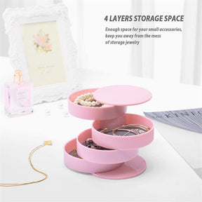 Jewelry Storage Box 4-Layer Rotatable Jewelry Accessory Organizer Tray with Lid for Rings Bracelets -Pink